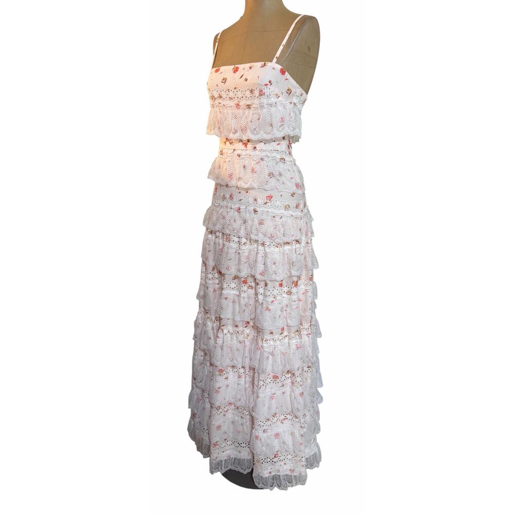 Anne Louise Boutique Maxi Dress Lovette Pink & Cream Floral Lace Tiered - Picture 10 of 12